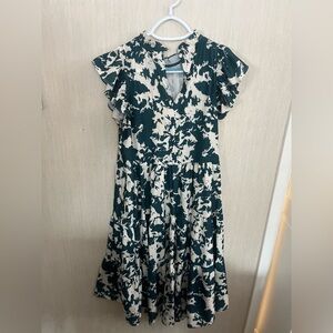Pinch Teal and Cream Abstract-Print Midi Dress